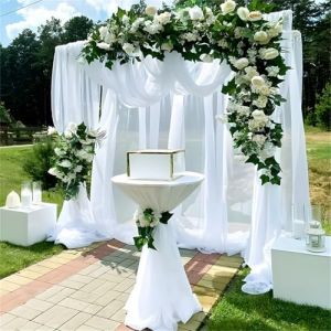 Mateju Mariage Arche Tenture Décoration Mariage Rideau Voilage Tulle Suspendue Rideaux de Lit à Baldaquin Mousseline de Soie Fond Décor pour Fête Cérémonie Plafond Pelouse (160x100cm,Blanc) (Meiju, neuf)