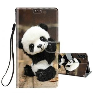 HopMore Coque pour Samsung Galaxy A13 5G / A04S Cuir &agrave; Rabat Etui Folio Portefeuille Motif pour Filles Femme Gar&ccedil;ons Hommes, Housse Cuir Fentes pour Cartes &Eacute;tui Antichoc Cover Silicone - Panda Mignon (HopMore, neuf)