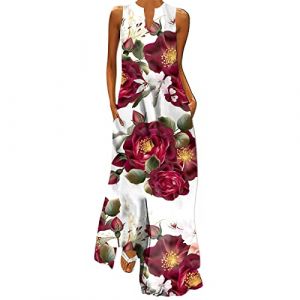 NNGOTD Robe Ete Femme Mi Longue A Bretelles Robe Et&eacute; Femme Boh&egrave;me Chic Vintage Col V Manches Courtes Robe Longue Casual Imprim&eacute; Fleurie Maxi Robe Mode Robe De Plage Soir&eacute;e Robe Coktail Bleu (BAULMD（90% Big Promotion Without Discount Code ）, neuf)