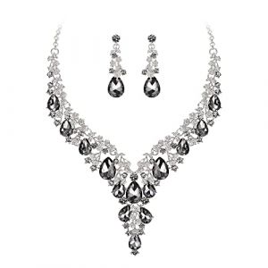Clearine Parure Bijoux Femme Mariage Cristal Strass Multi Fleurs Gouttes d'eau Collier et Boucles d'oreilles Gris Ton d'argent (JoinMe UK, neuf)