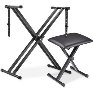 MAMIZO Support et Tabouret pour Clavier , R&eacute;glable en Hauteur, en X, Support de Clavier avec Tabouret, Double Cadre Renfort, Noir (BRT Store, neuf)