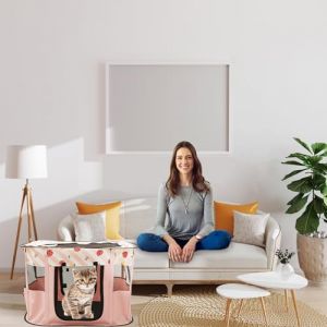 Parc pour chiots - Pliable - En tissu Oxford - Avec sac de rangement - Boîte amovible - Enclos pour chiens, chats, lapins et petits animaux (rose) (Needtogrow, neuf)