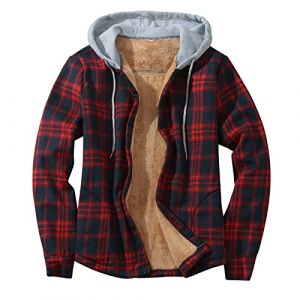 Duohropke Veste en bois &agrave; capuche pour homme, &agrave; carreaux, chemise thermique, manches longues, en coton, pour l'hiver, veste en bois &agrave; carreaux, veste de transition, veste en polaire, rouge, XXL (PANGCON, neuf)