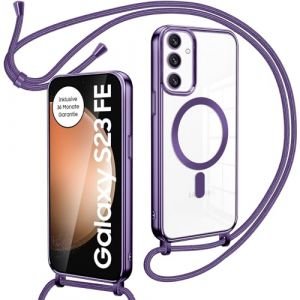 Oelrstfe Collier Coque avec Cordon pour Samsung Galaxy S23 FE 5G,Transparent R&eacute;glable &Eacute;tui Chain Chaine Housse de Souple Silicone Antichoc Etui Bandouliere Laniere pour Galaxy S23 FE 5G - Violet (Stille Peter, neuf)