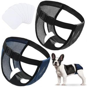 WUFANC Culotte pour Chienne en Chaleur Lot De 2, Culotte Hygiénique Réglable avec 6 Serviettes, Lavable Et Réutilisable, Anti-Harcèlement, pour Intérieur Et Extérieur (L : 40-49 cm) (RIBEIRO BLANCA, neuf)