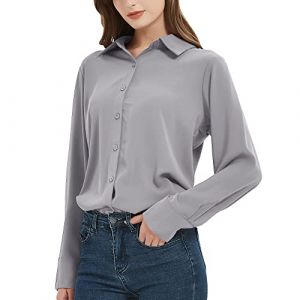 Chemisier Blanc Femme Chic Et élégant à Manches Longues pour Femme - Chiffon Chemisier avec Boutons - Col en V Haut Décontracté - pour Le Bureau Travail pour Femme Blouse (SpringSeaon, neuf)