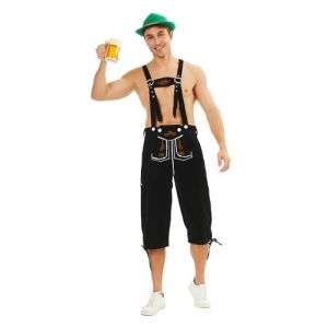 Feynman Lederhosen Bavarois pour Homme - Shorts Traditionnels Allemands pour Oktoberfest en Similicuir Brod&eacute; (Noir/Marron) avec Bretelles - Costume pour F&ecirc;te de la Bi&egrave;re et Carnaval (Feynman-EU, neuf)