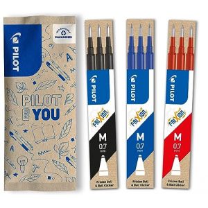 PILOT - Lot de 3 étuis de 3 recharges FriXion pour stylo effaçable. Compatibles FriXion Ball et FriXion Ball Clicker - Noir, Bleu, Rouge - Pointe Moyenne (PAPETERIE DU COLLEGE, neuf)