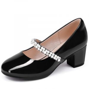LAURMOSA Chaussures Talon Enfant Fille Chaussure Princesse Fille Mary Jane Talon Enfant Princesse Perles 34.5 Talon Noir Mariage Festivit&eacute;C&eacute;r&eacute;monie Formelle D'&eacute;cole Soir&eacute;e Danse (FRL1039PaBlack 4) (Tentops, neuf)