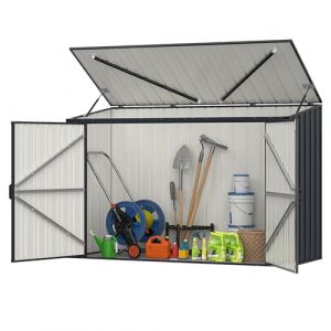 GOPLUS Abri de Jardin en Acier Galvanisé 1,9m³, 193 x 86 x 127 CM, Cache Poubelle Exterieur avec Double Porte à Serrures, Couvercle Relevable, Rangement de Stockage pour Outils, Vélos, Poubelles (Augenstern24, neuf)