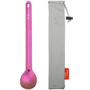 TiTo Titanium Cuill&egrave;re et Fourchette &agrave; Long Manche Ultra L&eacute;ger et Portable Titane Spork Cuill&egrave;re Couverts avec Sac pour Camping Randonn&eacute;e Pique-Nique Ustensiles Cuisine(Cuill&egrave;re Rose Vif) (TiTo Titanium, neuf)