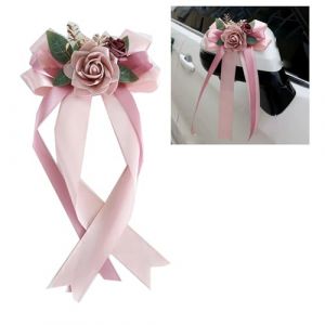 Lot de 4 nœuds de voiture en soie Fleur Mariage Décoration de voiture Simulation Rose Nœud Poignée de porte de voiture Rétroviseur de chaise de mariage Décoration Fleur Bow avec ventouses Bandes pour (YJieFang, neuf)