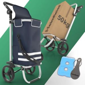 Heimfleiss® Chariot de Courses Pliable 56L | Caddie de Courses Pliant avec 50kg de Charge Utile | Sac de Courses Léger à roulettes | Chariot de Shopping XL avec Compartiment Isotherme | Bleu (CD_Commerce, neuf)
