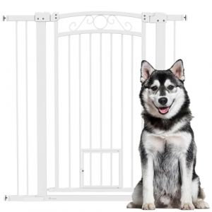 PawHut Barri&egrave;re pour chiens avec fermeture automatique, porte pour chiens 76-104 cm, barri&egrave;re de s&eacute;curit&eacute; avec 2 extensions 7/14 cm, montage facile, double verrouillage, pour escaliers et portes (OutSunny Iberica, neuf)