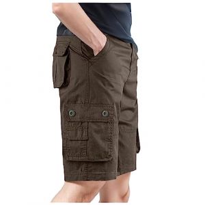 Cargo Homme Bermuda Pantalon avec Élastique À La Taille Short Travail Treillis Militaire Grande De Pantacourt Long Vêtements Shorts Et Bermudas Été Camouflage Baggy Tactique,Café,M (aodsko, neuf)