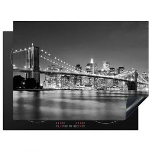 KitchenYeah&copy; Protection Plaque Induction 71x52 cm Protege Deco Cuisine Cache Prot&egrave;ge De Cuisson Accessoires New York - Pont - Brooklyn - Noir et blanc - Architecture (KitchenYeah, neuf)