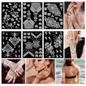 HOWAF 6 Feuilles Pochoir Tatouage Temporaire pour Main Corps Paillettes Tatouages, Fleur Pochoirs de Tatouage Ephemere Femme Tatouage Pochoir de Tatouage Temporaire pour Femmes (Lipmok-eu, neuf)