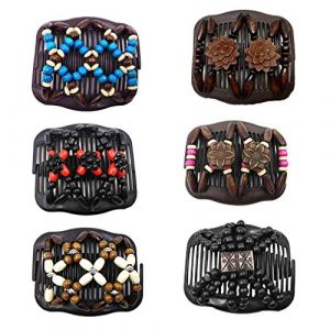 Pince &agrave; cheveux magique - 6 pi&egrave;ces peignes &agrave; cheveux perl&eacute;s peignes &eacute;tirables peigne &eacute;lastique bois barrette perles double peigne de cheveux outil de coiffure pour dames filles accessoires de cheveux (Feelairy, neuf)