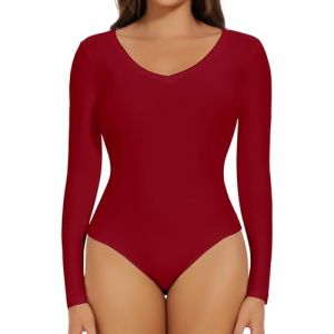 Joyshaper Body Femme Manches Longues Bodysuit Top Slim Fit Jumpsuit Bodys Femme Sexy Chic Combinaison Combishort Casual Playsuit Clubwear Rouge#3 XL (Lenka Fashion Mode, neuf)