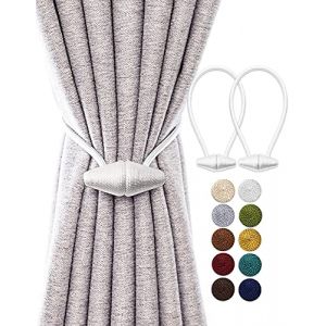 TECVINCI Embrasses de Rideau Magn&eacute;tiques avec Aimant Plus Grand de Mise &agrave; Niveau, Paquet de 2 Retenues de Draperie de 40 cm pour Rideau Int&eacute;rieur et Ext&eacute;rieur - Blanc (DewStar, neuf)