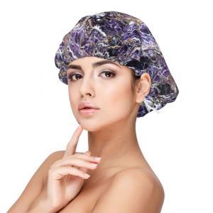 Bonnet de nuit violet marbr&eacute; pour protection des cheveux, bonnet de nuit pour homme et femme, bonnet de nuit en satin doux avec bande &eacute;lastique, noir, taille unique (zldxd0068, neuf)