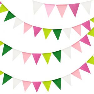 G2PLUS Fanion Jute Rose et Vert: Guirlande Fanions Toile de Jute,12M avec 36PCS Drapeau Triangulaire en Lin Imitation R&eacute;sistant aux Intemp&eacute;ries pour Chambre d'enfant,f&ecirc;te D&eacute;coration de Jardin (BIGGER, neuf)