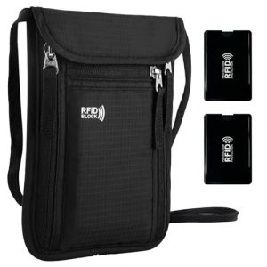 MLPKOI Pochette Tour de Cou Voyage avec Bloqueur RFID, Sac de Cou, Pochette Passeport Voyage Documents, Sac de Passeport Imperm&eacute;able pour Argent Billet Cartes Cl&eacute;s &Eacute;l&eacute;phone Femme Homme (HC ST, neuf)