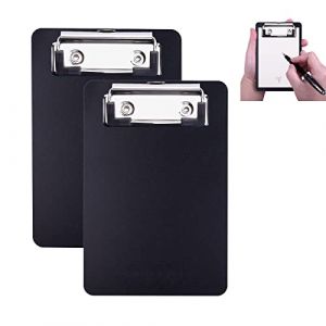 AZWOOD Porte-bloc A6 à pince, Lot de 2 Mini Clipboard Noir - 10 x 15 cm Format Vertical Planches de Serrage en Plastique avec Porte-stylo pour Bloc-notes, Reçus, Listes de Poches (Huimei EU, neuf)