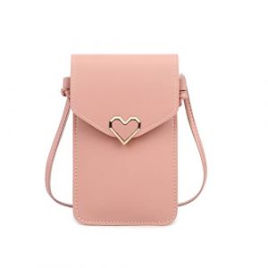 Narunii Sac &agrave; bandouli&egrave;re Femme,Mini Pochette pour t&eacute;l&eacute;phone Portable avec en Cuir PU Transparent pour &eacute;cran Tactile Verrouillage D'amour (Rose Clair) (dizekeji, neuf)