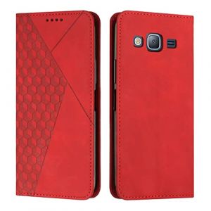 KOUYI Coque pour Samsung Galaxy J3 2016 / J310, Premium Flip Housse &Eacute;tui Protection Rabat Clapet Portefeuille Phone Cover Magn&eacute;tique [Porte Cartes] Antichoc B&eacute;quille Cover (Rouge) (LiHondar, neuf)