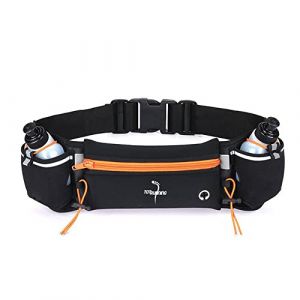 Ceinture de course r&eacute;glable avec sac &agrave; fermeture &eacute;clair, 2 bouteilles d'hydratation, 2 &eacute;lastiques &agrave; usage multiple et porte-gobelet (noir-orange) (TOTRUNNING, neuf)