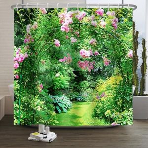 Xiaoterna Rideau de Douche printanier Printemps Rideau de Salle de Bain Vert forêt enchantée coloré L'été Rideau de Douche Jardin de Fleurs Roses Tissu imperméable et Lavable en Machine 150x180cm (Xiaoterna Store, neuf)