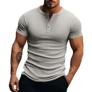 Polo pour homme avec boutonnière à manches courtes - T-shirt d'été décontracté pour homme - Confortable et respirant - Avec tissu élastique - Léger et ample - Pour le quotidien, les vacances, gris, S (UhGlag8, neuf)