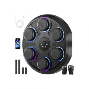 Machine de Boxe Musicale Bluetooth Intelligent - Cible de Boxe Mural avec Lumières RGB, Compteur Automatique, 9 Modes de Rythme, Gants de Boxe Inclus, Adaptée pour Sport Maison et Entraînement (Noir) (MANOLITA STORE S.R.L., neuf)
