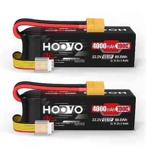 HOOVO 6S Lipo Batterie 22,2 V 4000 mAh 100 C RC Batterie &Eacute;tui Souple avec Prise XT90 pour 7RC Quadcopter Avion H&eacute;licopt&egrave;re Voiture Bateau Hobby H&eacute;licopt&egrave;res Taille 600 (Lot de 2) (Hoovo Store, neuf)