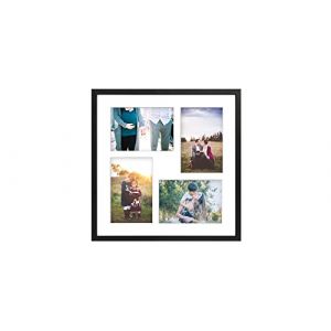 aFFa frames Tisar 34x34 cm Cadre photo en bois avec verre synth&eacute;tique incassable multi-vues Cadre Multi Photo avec Passe-Partout 4 ouvertures pour 4 images 10x15 cm Noir (88) (aFFa frames, neuf)