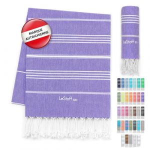 LeStoff Serviette de Plage – 100% Coton Bio, 95 x 180 cm, Prélavé, Absorbant, Séchage Rapide, Fouta hammam, Serviette de Bain, Serviette de Voyage, Drap de Plage, Fouta de Sauna (Ultra Violet) (Lestoff, neuf)