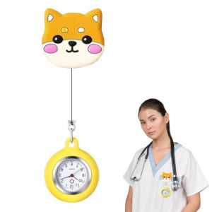 1 Pièce Montre de Broche, Montre à Gousset D'infirmière,Infirmière Montre Broche en Silicone avec Broche pour Infirmières et à Tout Autre Professionnel de la Santé-Joli motif Shiba Inu (ZHANG JING DE DIAN, neuf)