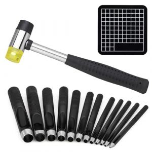 Benlay Lot de perforatrices pour cuir (1,0 à 10 mm) - 12 tailles - Avec marteau de sculpture pour cuir et tapis de découpe - Perforatrice ronde pour cuir - Pour bracelets de ceinture (Benlay, neuf)