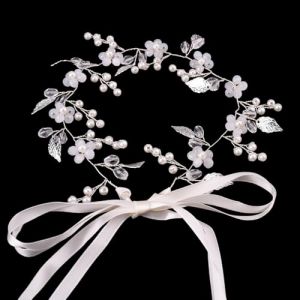 Qaixwuyi Bandeau de mariage, avec perles, couronne de fleurs, couronne de fleurs, couronne de fleurs, couronne de cheveux, accessoire de cheveux pour fille, communion et fille avec perles blanches (Meteor-EU, neuf)