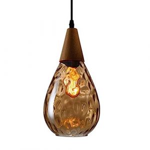 Mjsdjof Suspension en bois créative avec abat-jour en verre à motif d'eau, mini lustres de chevet en forme de goutte, luminaire E27, lampes suspendues industrielles simples pour couloir, chambre à cou (YFTLTD, neuf)