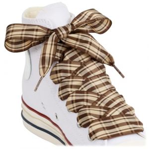 Puzeam 2 Paires de Lacets pour Chaussures en Ruban de Satin, 25 mm de Largeur, Lacets Plats &agrave; Damier en Soie pour Baskets et Bottes, pour Femmes et Filles（H-Beige Marron, 120） (Puzeam, neuf)