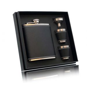 RUIXUE Flasque a Alcool de poche pour spiritueux et whisky,7 oz / 200 ml, Flasque en acier inoxydable noir,fiole alcool,Avec 2 tasses et 1 entonnoir,flasque whisky pour excursion, voyage. (RX-EU, neuf)