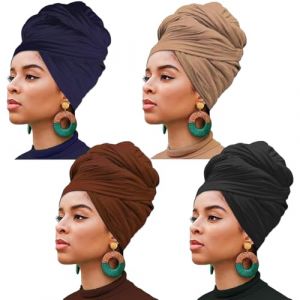 XTREND Turban en jersey extensible - Bandeau tendance - Couleur unie - Respirant - Ultra doux - Extra long - Pour femme, Noir, café, bleu marine, camel, taille unique (XtrendHair, neuf)