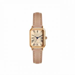ALCENTIS Montre Femme rectangulaire Analogique, Boîtier en Or Rose, Bracelet en Cuir (Bracelet Beige) (Boutique Online France, neuf)