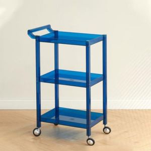 PP-Vic Chariot À Roulettes Pratique En Acrylique, Chariot À 3 Niveaux Pour Crèmes De Teinture Capillaire Avec Poignée Et 4 Roulettes, Table D'appoint Transparente, Support De Rangement,Bleu (Panda-Sees, neuf)