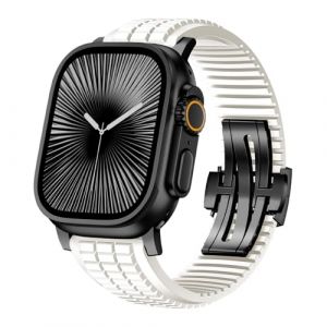 SEURE FKM Bracelet pour Apple Watch Ultra 2/1 49 mm, S&eacute;rie 10 46 mm, S&eacute;rie 9/8/7 45 mm, S&eacute;rie SE2/6/SE/5/4 44 mm, S&eacute;rie 3/2/1 42 mm, Business Sport, Bracelet de rechange en caoutchouc fluor&eacute;, pour (SEURE-WATCH, neuf)