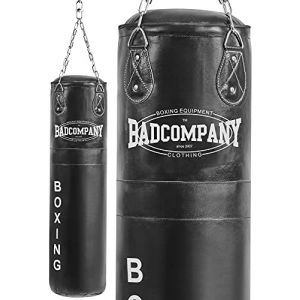 Bad Company Sac de frappe avec cha&icirc;ne en acier robuste &agrave; quatre points, sac de frappe en cuir, non rempli, 180 x 35 cm, noir (Bad-Company GmbH & Co. KG, neuf)