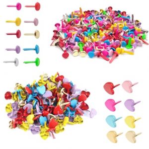 VEOIRXU 200 Pi&egrave;ces Attaches Parisiennes Multicolores en M&eacute;tal Contenant 100 Attache Parisienne Rondes+100 Attaches Parisiennes en Forme de C&oelig;ur pour D&eacute;coration Papier Artisanat Cartes Scrapbooking (SHI TONGYANG DE DIAN, neuf)