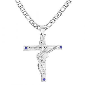 AFSTALR Croix de Johnny Hallyday Pendentif en Acier Inoxydable Argent Johnny Guitare Rocker Collier Femme Homme (AFSTALR, neuf)